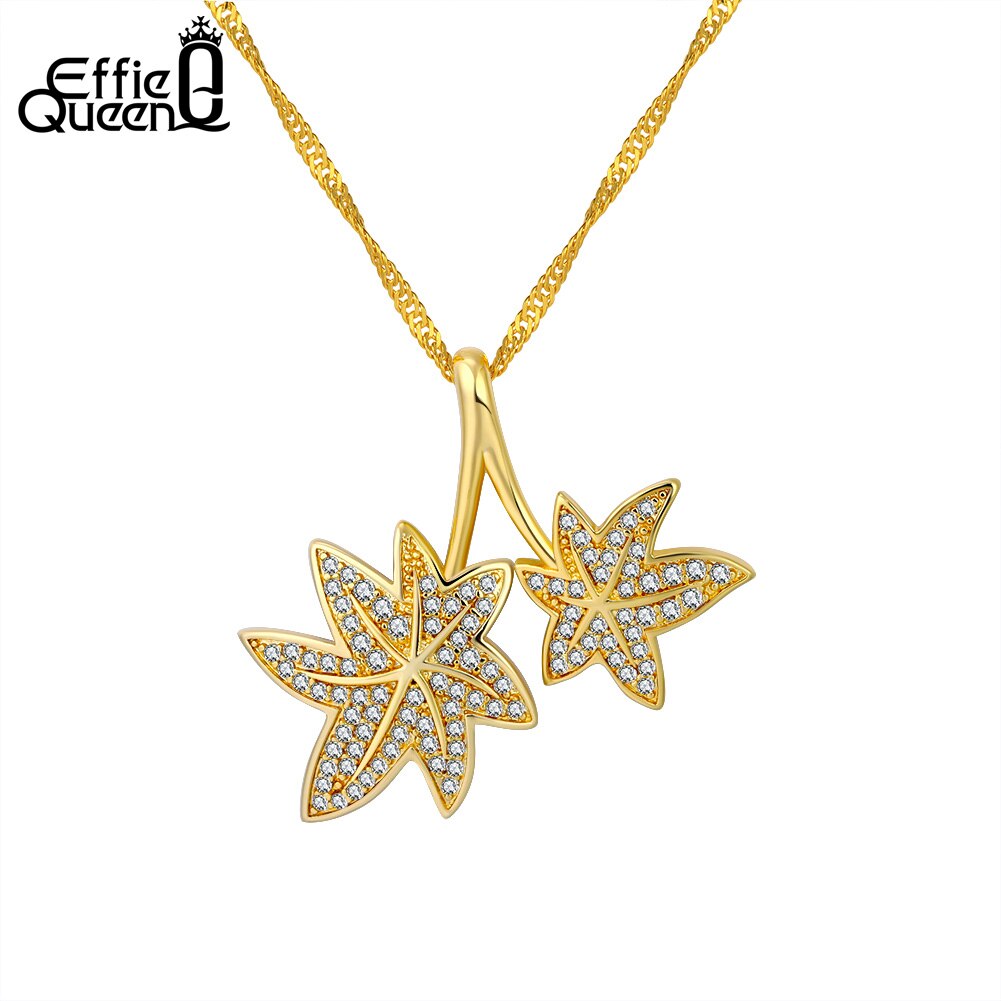 Effie Queen Gold-color Women Necklaces Maple Leaf Pendants With AAA Cubic Zircon Wedding Summer Holiday Jewelry DN171