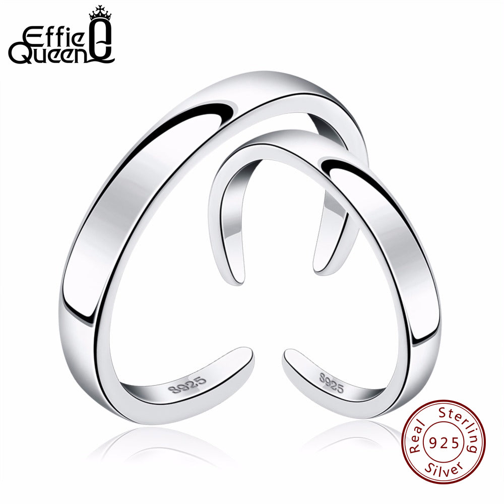 New Arrived Simple Design Genuine 925 Silver Adjustable Open Finger Rings For Women And Men Lover's Jewelry BR21
