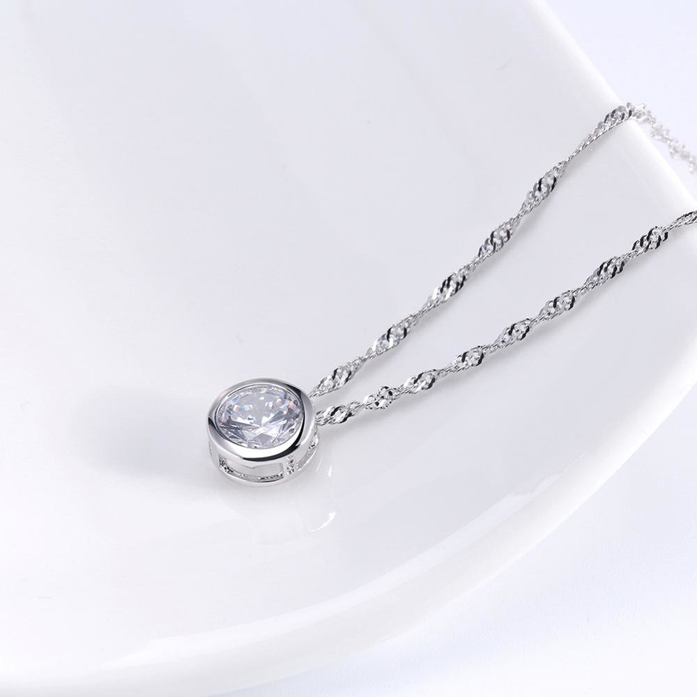 Women Necklace Cute Little Round Pendant Necklace with Shining Austrian Zircon Silver Color Necklace PN74