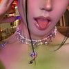 Egirl Vintage Purple Heart Pearl Crystal Totem Pendant Choker Necklaces for Women Harajuku 2021 Trend Chains Choker Y2K Jewelry