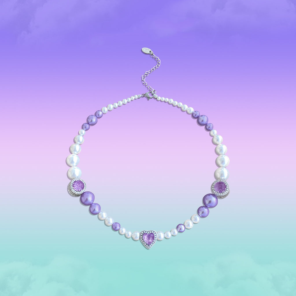 Egirl Vintage Purple Heart Pearl Crystal Totem Pendant Choker Necklaces for Women Harajuku 2021 Trend Chains Choker Y2K Jewelry