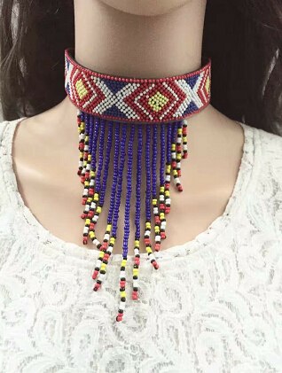 Egyptian Ethnic Bead Bib Collar Neck African Multicolors Beaded Tassel Choker Necklace Statement Maxi Jewelry Tribal Halloween