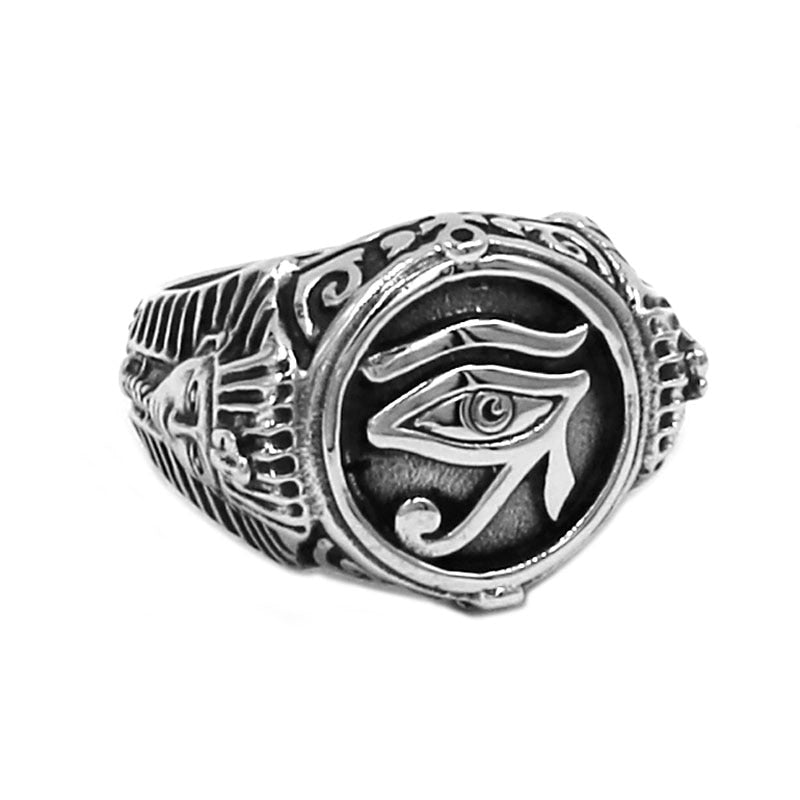 Egyptian Eye of Horus Ra Udjat Amulet Ring Stainless Steel Ring Egypt Pharaoh King Motor Biker Mens Women Ring WholesaleSWR0741B