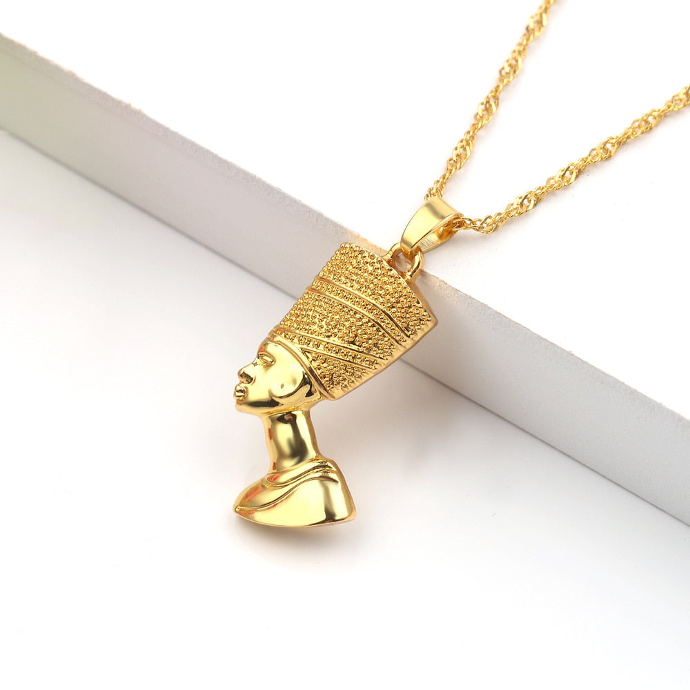 Egyptian Queen Nefertiti Pendant Necklace Stainless Steel Gold Silver Color Women Men African Egyptian Hiphop Jewellery Gift