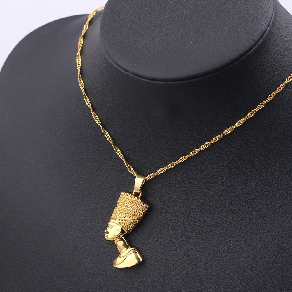 Egyptian Queen Nefertiti Pendant Necklace Stainless Steel Gold Silver Color Women Men African Egyptian Hiphop Jewellery Gift