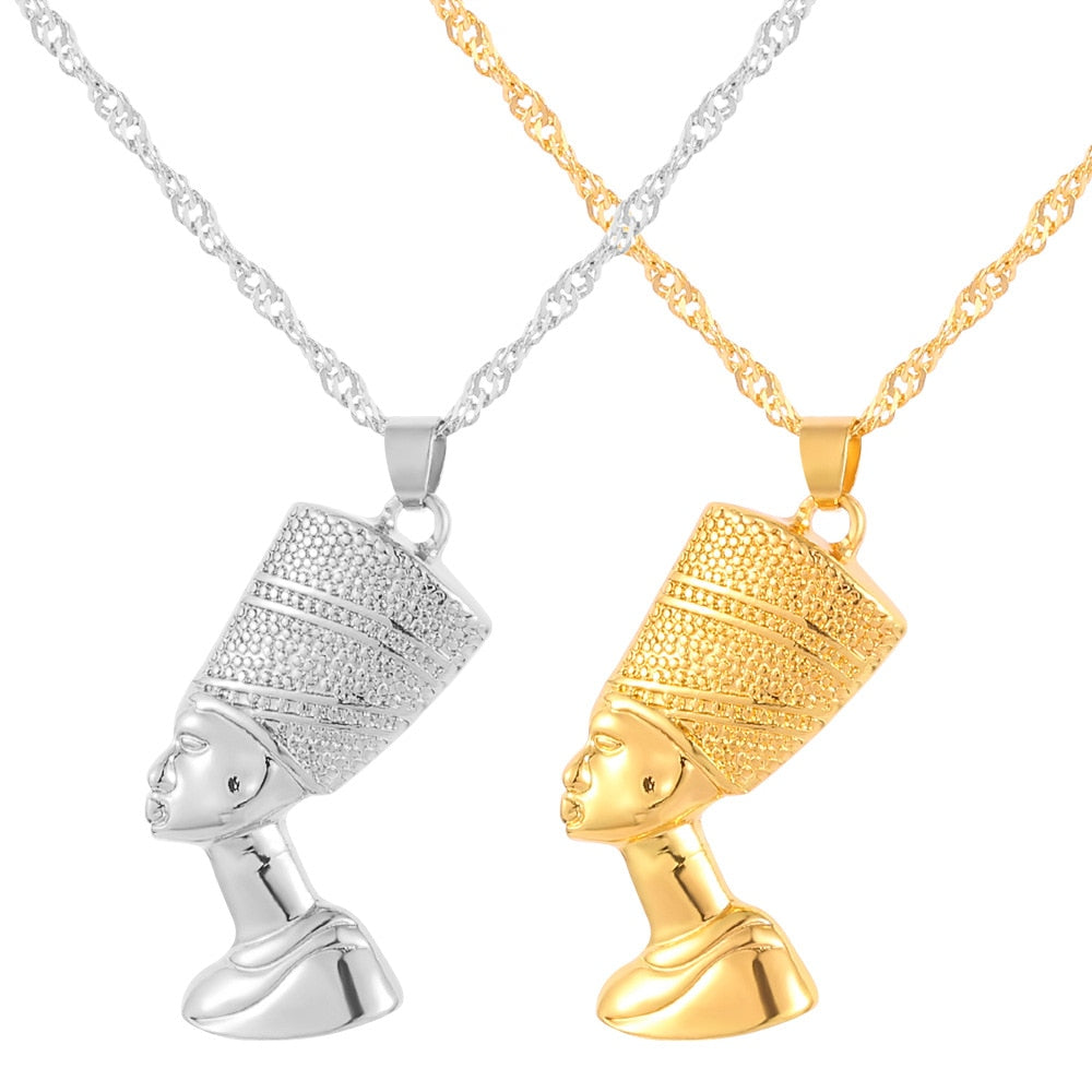 Egyptian Queen Nefertiti Pendant Necklace Stainless Steel Gold Silver Color Women Men African Egyptian Hiphop Jewellery Gift