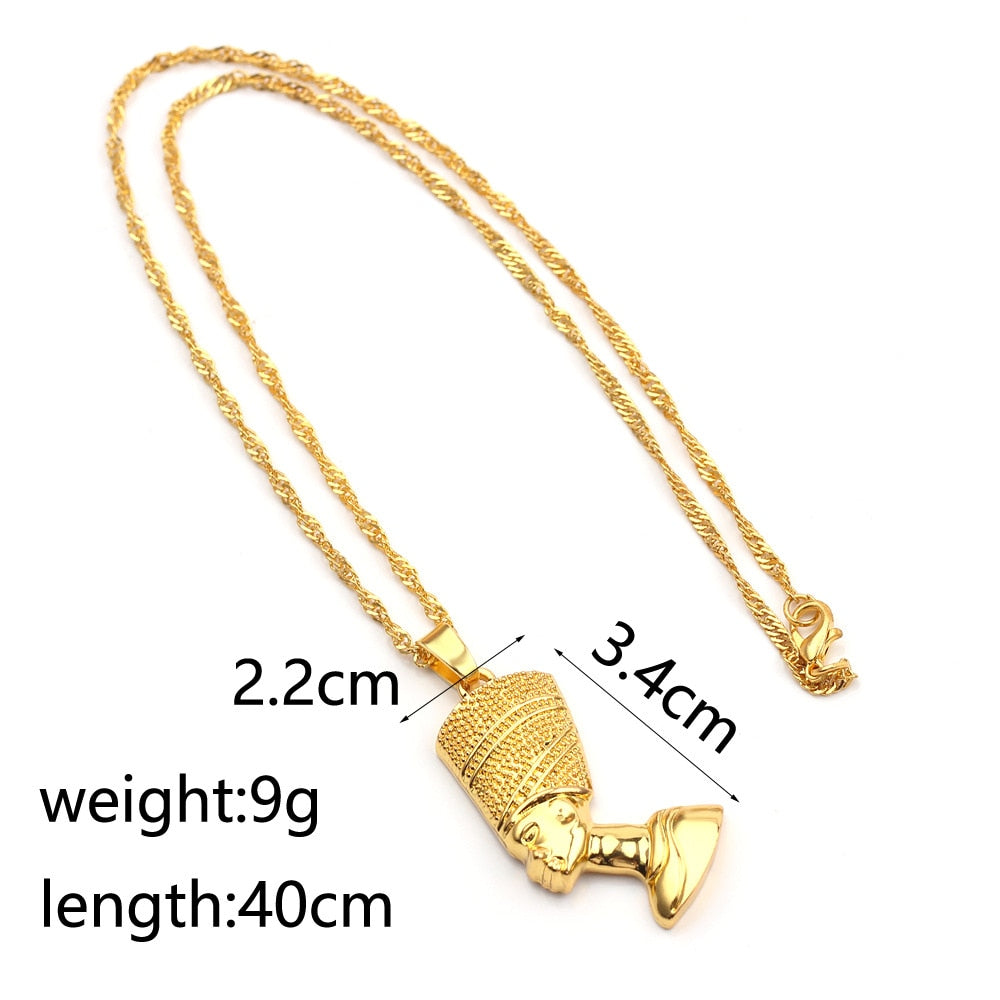 Egyptian Queen Nefertiti Pendant Necklace Stainless Steel Gold Silver Color Women Men African Egyptian Hiphop Jewellery Gift