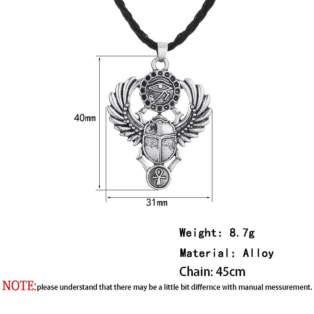 Egyptian Scarab Beetle Men Necklace Vintage Egyptian Silver Amulet Evil Eyes Ankh Pendant Necklace Egypt Jewelry