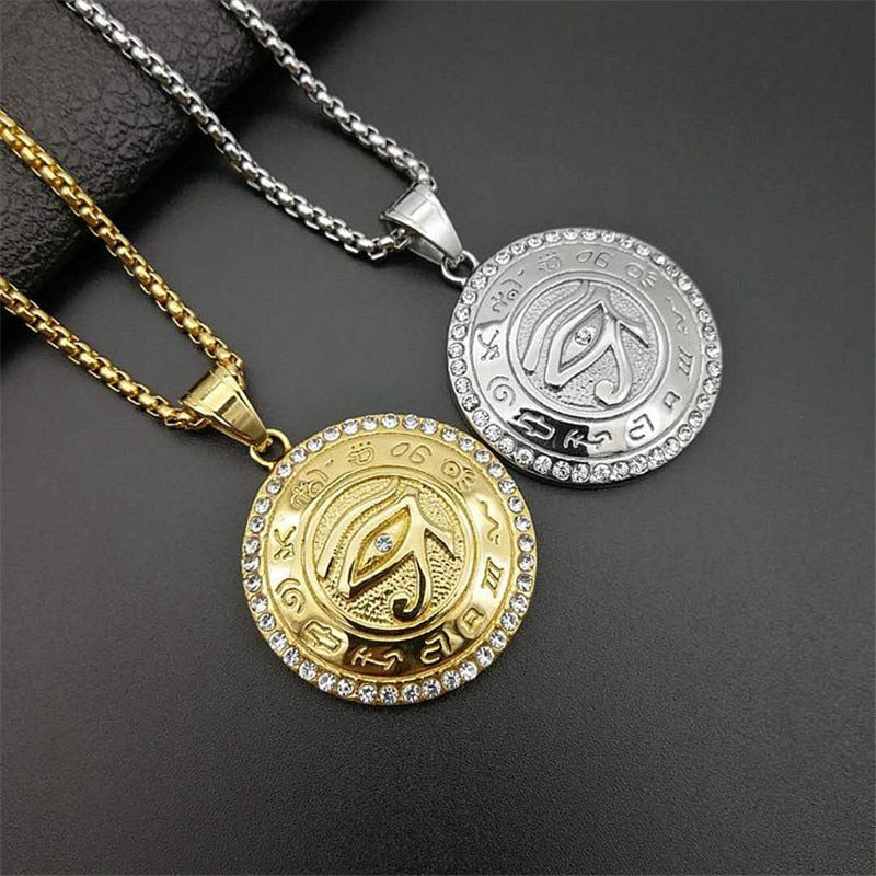 Egyptian The Eye of Horus Pendant Necklace For Women/Men Gold Color Stainless Steel Evil Eyes Necklace Egypt Round Jewelry