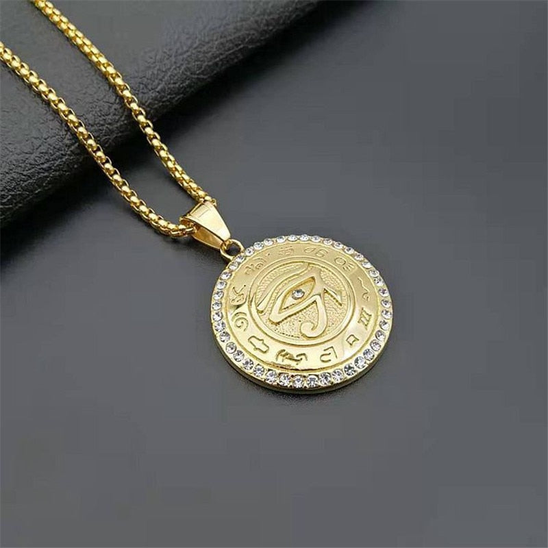 Egyptian The Eye of Horus Pendant Necklace For Women/Men Gold Color Stainless Steel Evil Eyes Necklace Egypt Round Jewelry