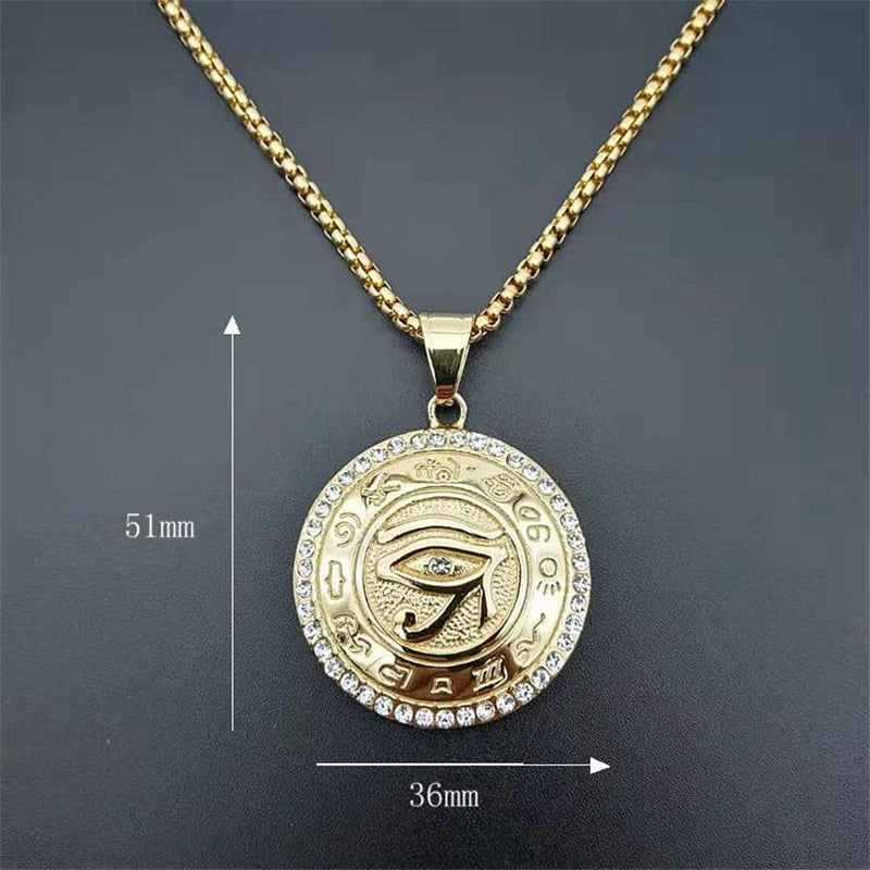 Egyptian The Eye of Horus Pendant Necklace For Women/Men Gold Color Stainless Steel Evil Eyes Necklace Egypt Round Jewelry