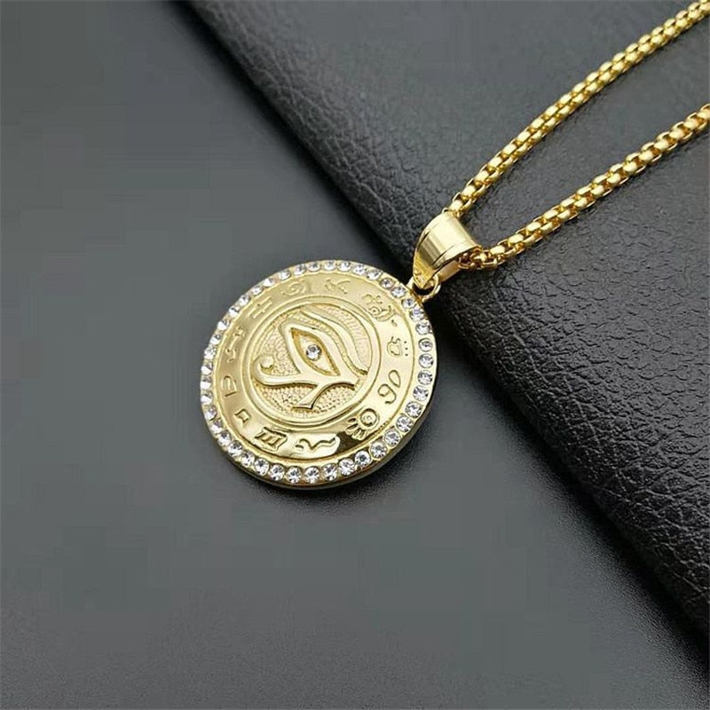 Egyptian The Eye of Horus Pendant Necklace For Women/Men Gold Color Stainless Steel Evil Eyes Necklace Egypt Round Jewelry