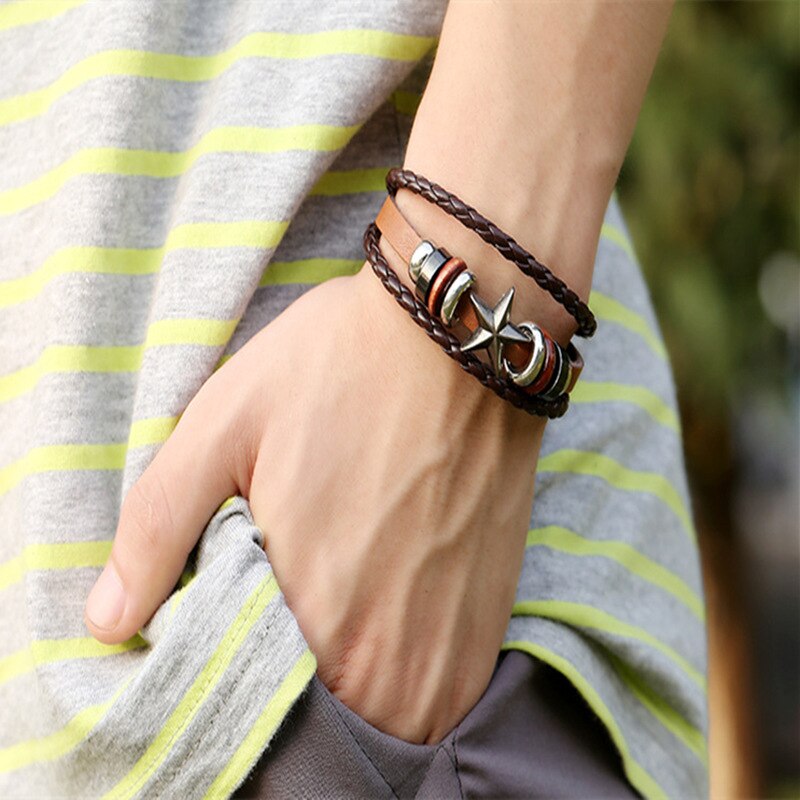 Eif Dock Men's Braided Leather Bracelets armband heren in Black and Brown Color with Love Nameplate Bracelet for Man