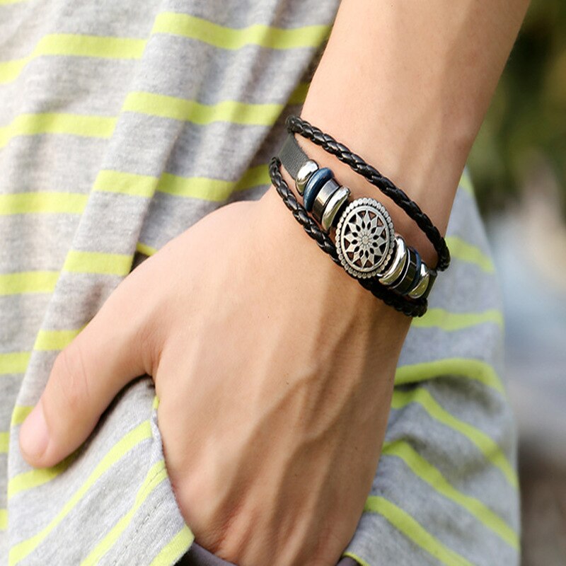 Eif Dock Men's Braided Leather Bracelets armband heren in Black and Br