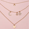 Eif Dock Moon Star Pendant Necklace Boho Geometric Crystal Layered Necklaces for Women Girl Love Heart Collar Choker Jewelry
