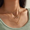 Eif Dock Moon Star Pendant Necklace Boho Geometric Crystal Layered Necklaces for Women Girl Love Heart Collar Choker Jewelry