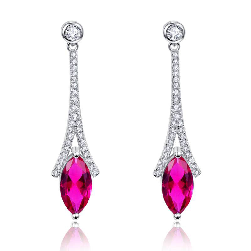 Eiffel Tower Silver 925 Jewelry Earring Ruby Marquise Feather Inl Pear Shape Solid 925 Sterling Silver Long Earrings
