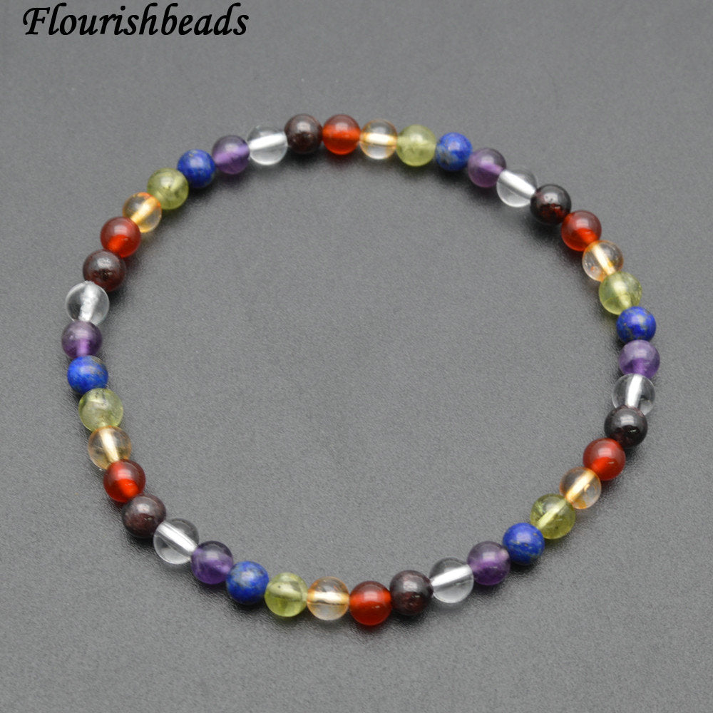 Elastic Line Chakra Bracelets Jewelry 4mm Multi Stone Round Beads Amethyst Lpais Peridot Crystal Citrine Garnet Red Agate