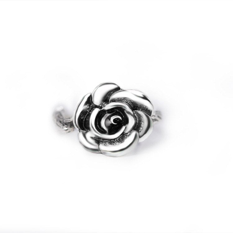 Electroplating Ancient Silver Small Flower Rings For Women Vintage Carved Rose Flower Branch Ring Female Jewelry Anneau