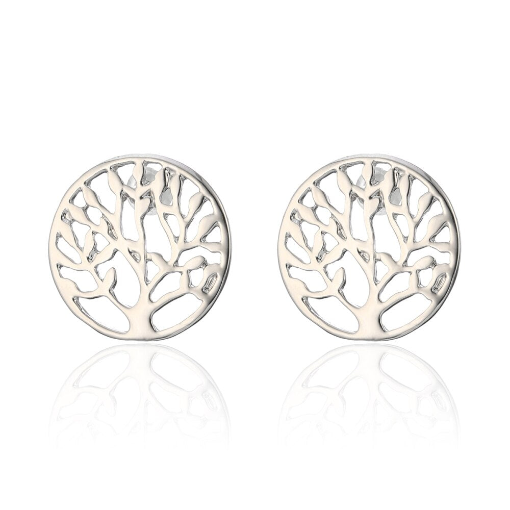 Elegance Gold Color Stainless Steel Stud Earrings Tree of Life Earring for Women Gift Jewelry Accessories  2022