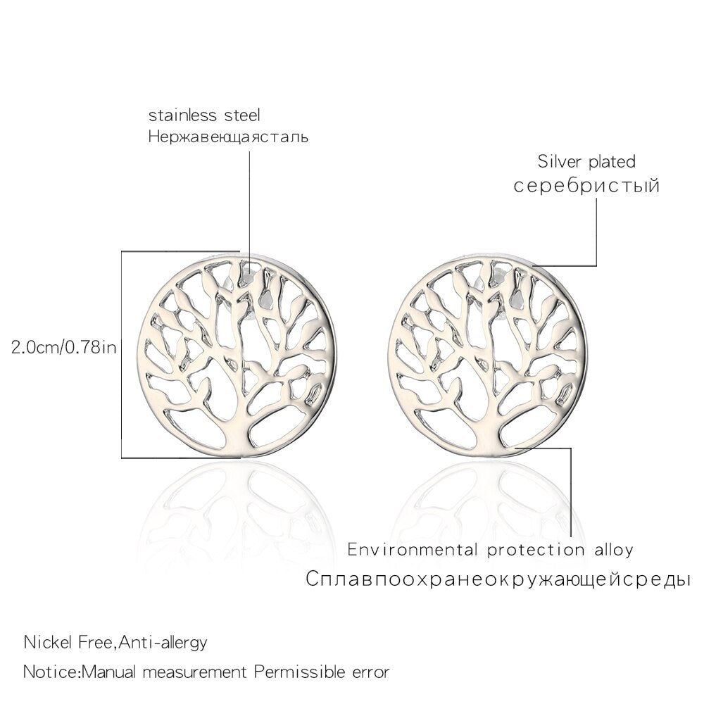 Elegance Gold Color Stainless Steel Stud Earrings Tree of Life Earring for Women Gift Jewelry Accessories  2022