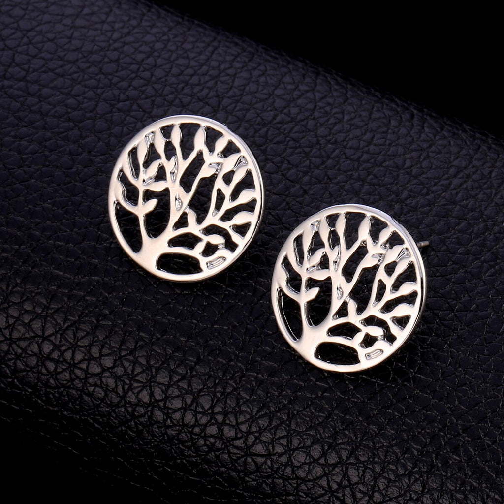 Elegance Gold Color Stainless Steel Stud Earrings Tree of Life Earring for Women Gift Jewelry Accessories  2022