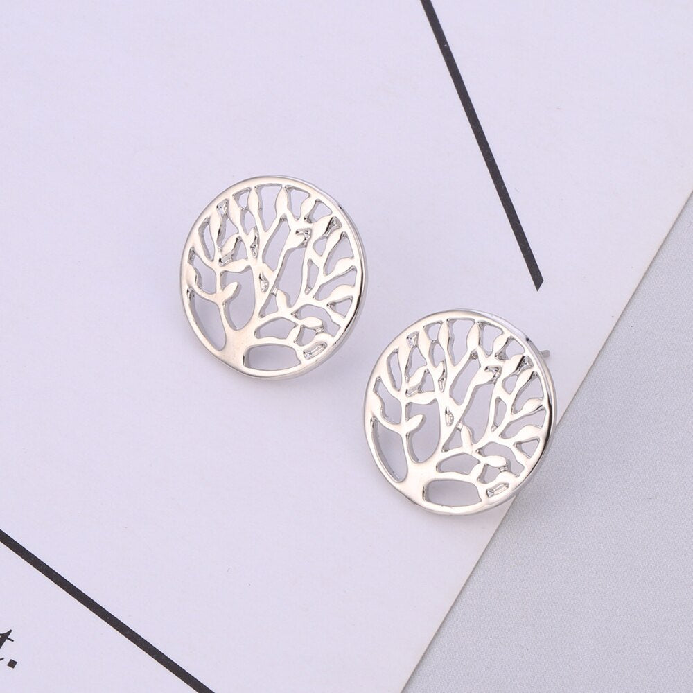 Elegance Gold Color Stainless Steel Stud Earrings Tree of Life Earring for Women Gift Jewelry Accessories  2022