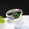 Elegance Lotus Natural Jade Ring For Women Girl 100% 925 Sterling Silver Adjustable Ring Wedding Gift