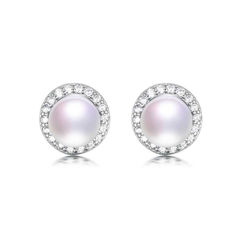Elegant 100% genuine natural freshwater pearl earrings for women gift, high luster AAAA top bread round white jewelry earring