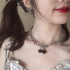 Elegant Black Cute Cherry Pendant Necklace Set Short Choker Silver Plated Chain Fruit Pendant Dainty Women Neck Jewelry