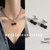 Elegant Black Cute Cherry Pendant Necklace Set Short Choker Silver Plated Chain Fruit Pendant Dainty Women Neck Jewelry
