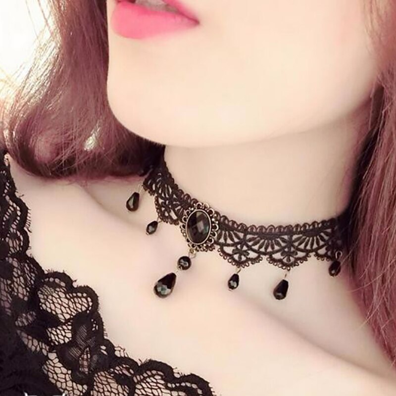 Elegant Clavicle Necklaces Multilayer Black Choker Necklace Crystal Hollow out Gothic Vintage Collar Necklace For Women Jewelry