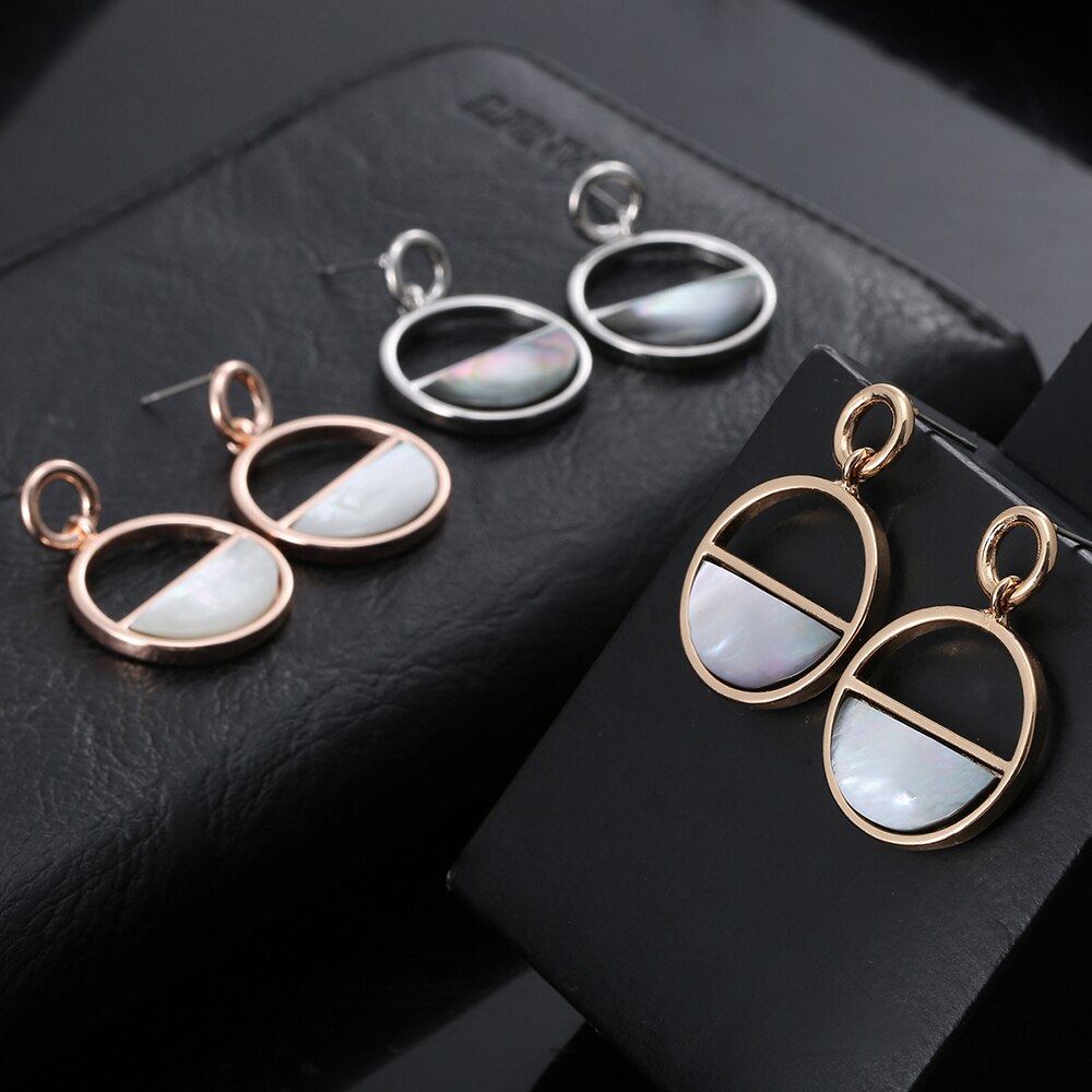 Elegant Colorful Shell Stud Earrings For Women Round Circle Gold Silvery Geometric Earring For Girl Wedding Party Gifts 2022 New