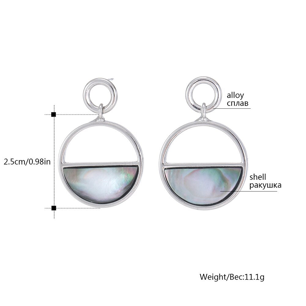 Elegant Colorful Shell Stud Earrings For Women Round Circle Gold Silvery Geometric Earring For Girl Wedding Party Gifts 2022 New