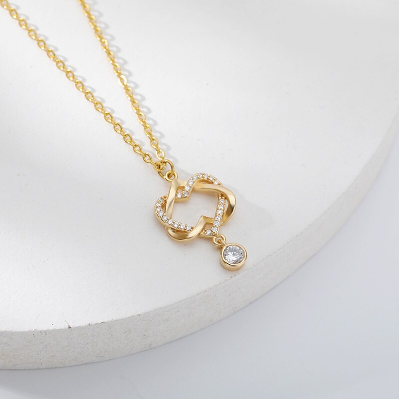 Elegant Double Heart Necklace For Women Crystal Gold  Color Cubic Zirconia Pendant Necklaces 2023 Trendy Couple Jewerly