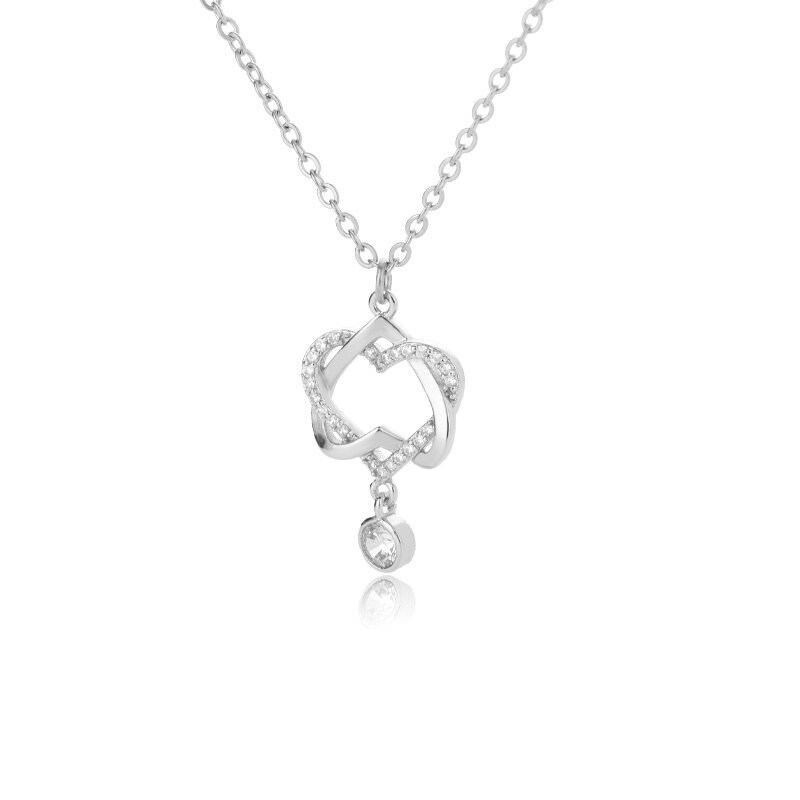 Elegant Double Heart Necklace For Women Crystal Gold  Color Cubic Zirconia Pendant Necklaces 2023 Trendy Couple Jewerly