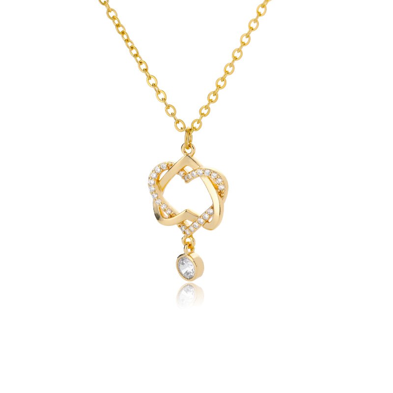 Elegant Double Heart Necklace For Women Crystal Gold  Color Cubic Zirconia Pendant Necklaces 2023 Trendy Couple Jewerly