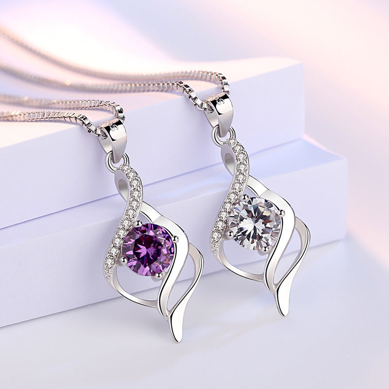 Elegant Fashion Jewelry Necklace Pendant with Purple Crystal Stone Women's Neck Accessories Girl Birthd Gift