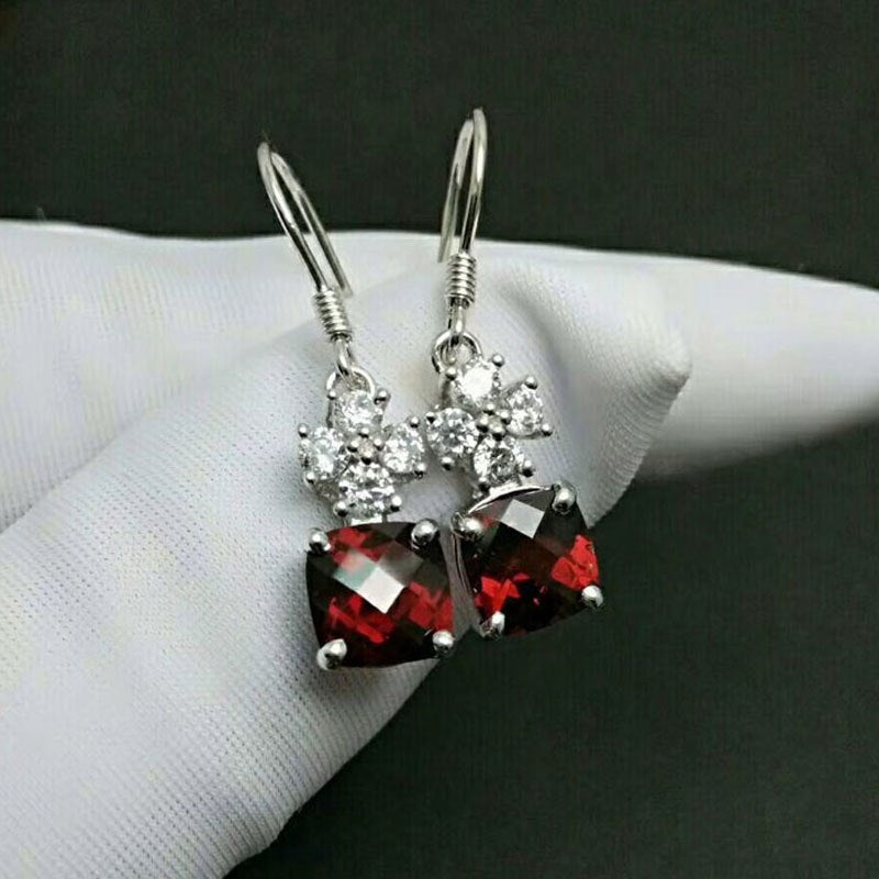 Elegant Hook earring with natural Mozambique Red garnet c gemstone jewelry 925 sterling silver for women nice gift