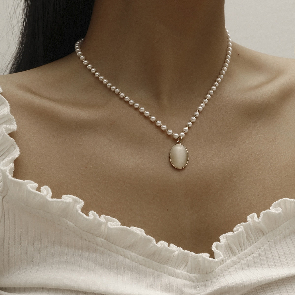 Elegant Lady's Pearl Chokers Necklace Jewelry for Women Gift Jewellery Vintage Geometric Collar Necklaces