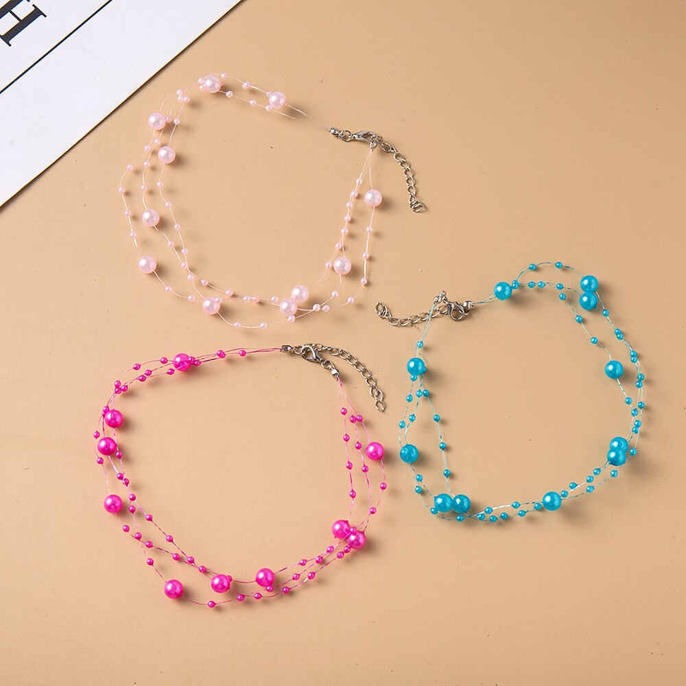 Elegant Multilayer Pearl Choker Necklace Vintage Flower Butterfly Acrylic Chain Necklace For Women Wedding Jewelry Gift