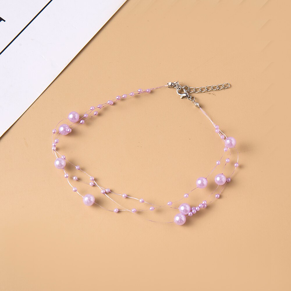 Elegant Multilayer Pearl Choker Necklace Vintage Flower Butterfly Acrylic Chain Necklace For Women Wedding Jewelry Gift