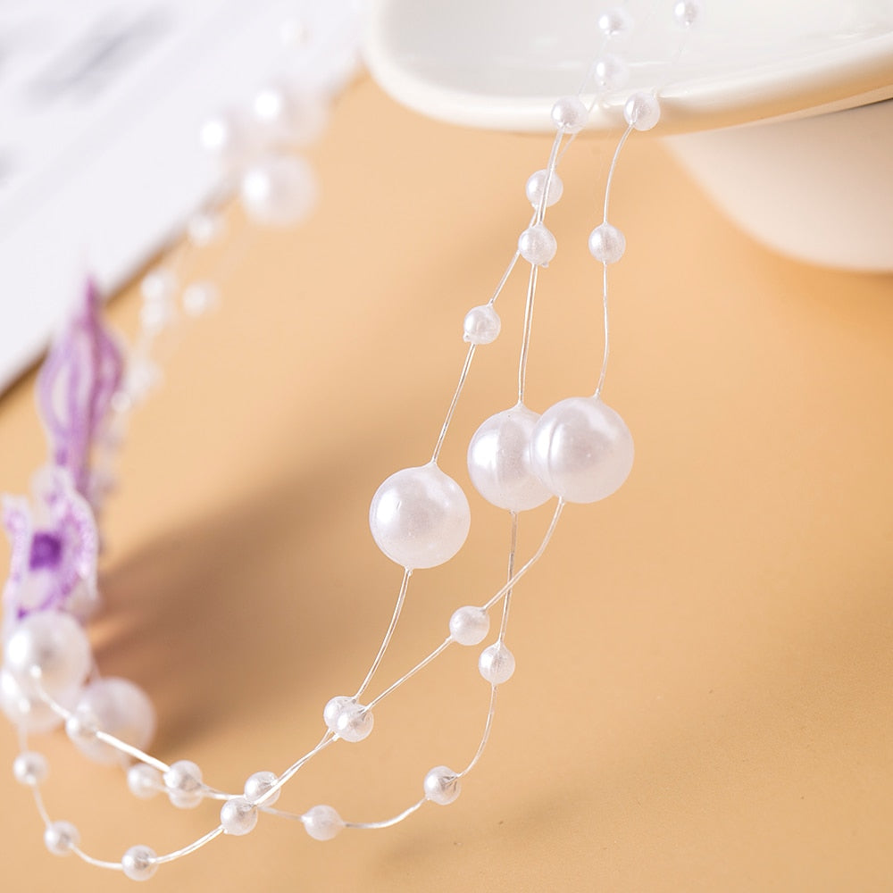 Elegant Multilayer Pearl Choker Necklace Vintage Flower Butterfly Acrylic Chain Necklace For Women Wedding Jewelry Gift