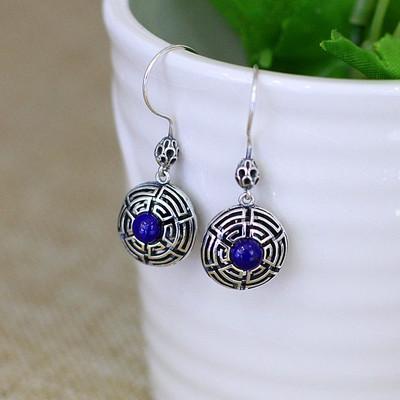 Elegant Natural Stone Earrings Vintage 925 Sterling Silver Jewelry Double Sides Red Onyx Lapis Lazuli Gemstone Drop Earrings