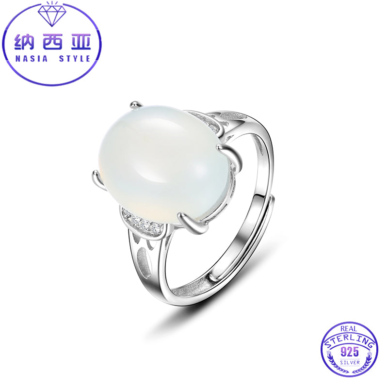 Elegant Oval Serpentine Adjustable Ring For Women Gemstone Luxury Fine Jewerlry 925 Sterling Silver Prong Setting