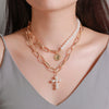 Elegant Pearl Choker Necklace for Women Gold Chunky Link Clip Chain Cross Necklace 2022 Jewelry Accessories