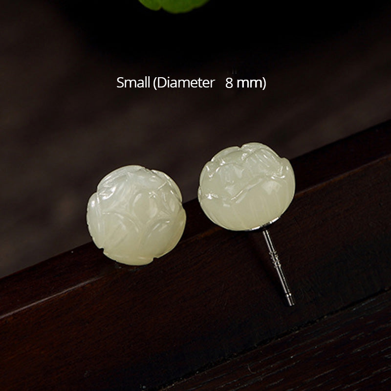 Elegant Real 925 Sterling Silver Jade Lotus Stud Earrings For Women Large Small Natural Stone Allergy Free High Quality Jewelry