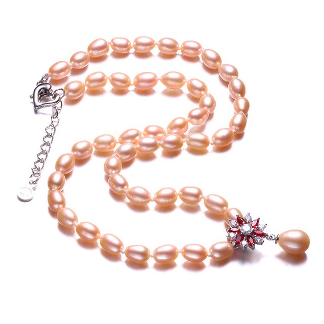 Elegant Romantic Flower Pendant Pearl Necklace High Quality Natural Freshwater Rice Round Pearl Necklace For Women Jewelry