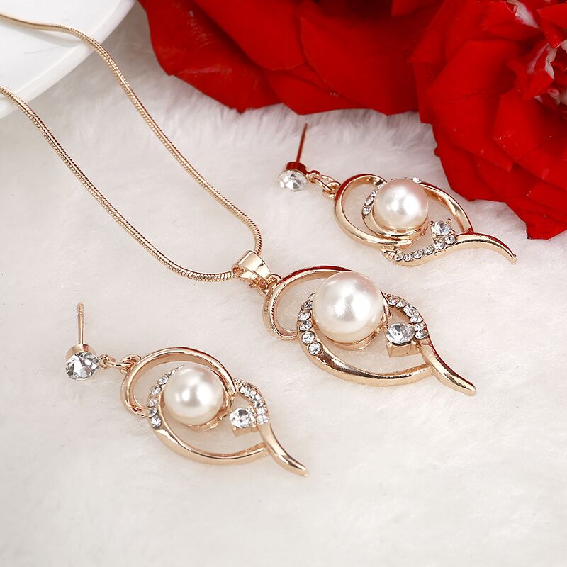 Elegant Simulated Pearl Bridal Jewelry Sets Gold Silver Flower Leaf Crystal Necklaces Earrings Sets Wedding Jewelry