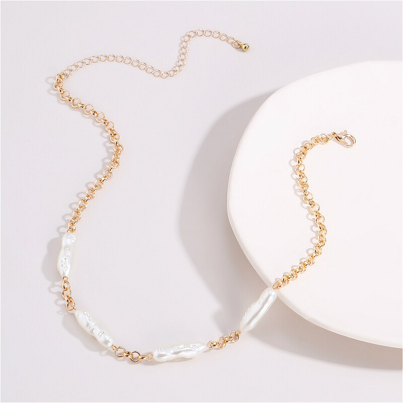 Elegant Simulated Pearl Necklace For Women Geometric White Pearl Gold Color Clavicle Chain Choker Neckalces Jewelry